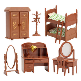 BananMelonBM dollhouse bedroom set with bed and wardrobe for imaginative play.