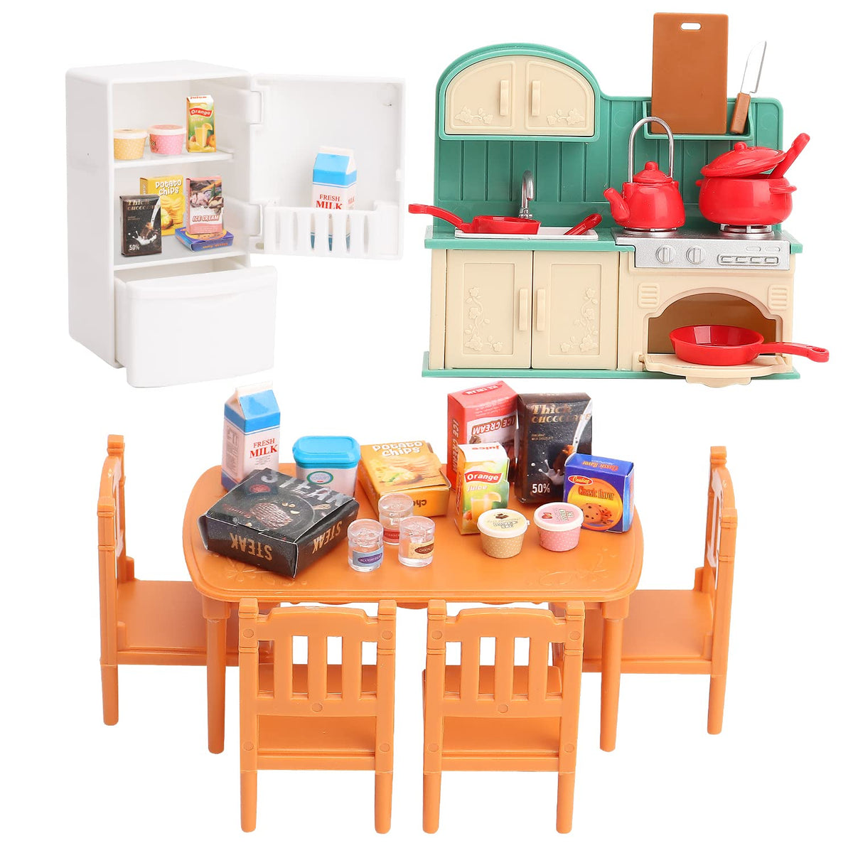 BananMelonBM dollhouse kitchen table for imaginative play and fine motor skills
