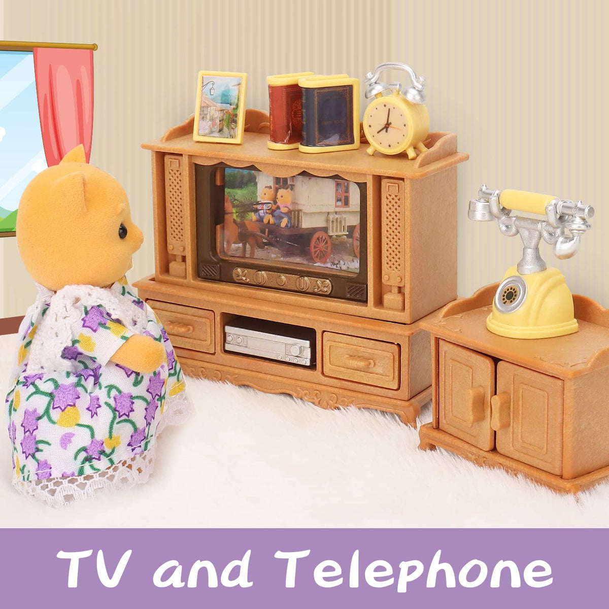 BananMelonBM dollhouse TV rack helps keep mini furniture organized during pretend play