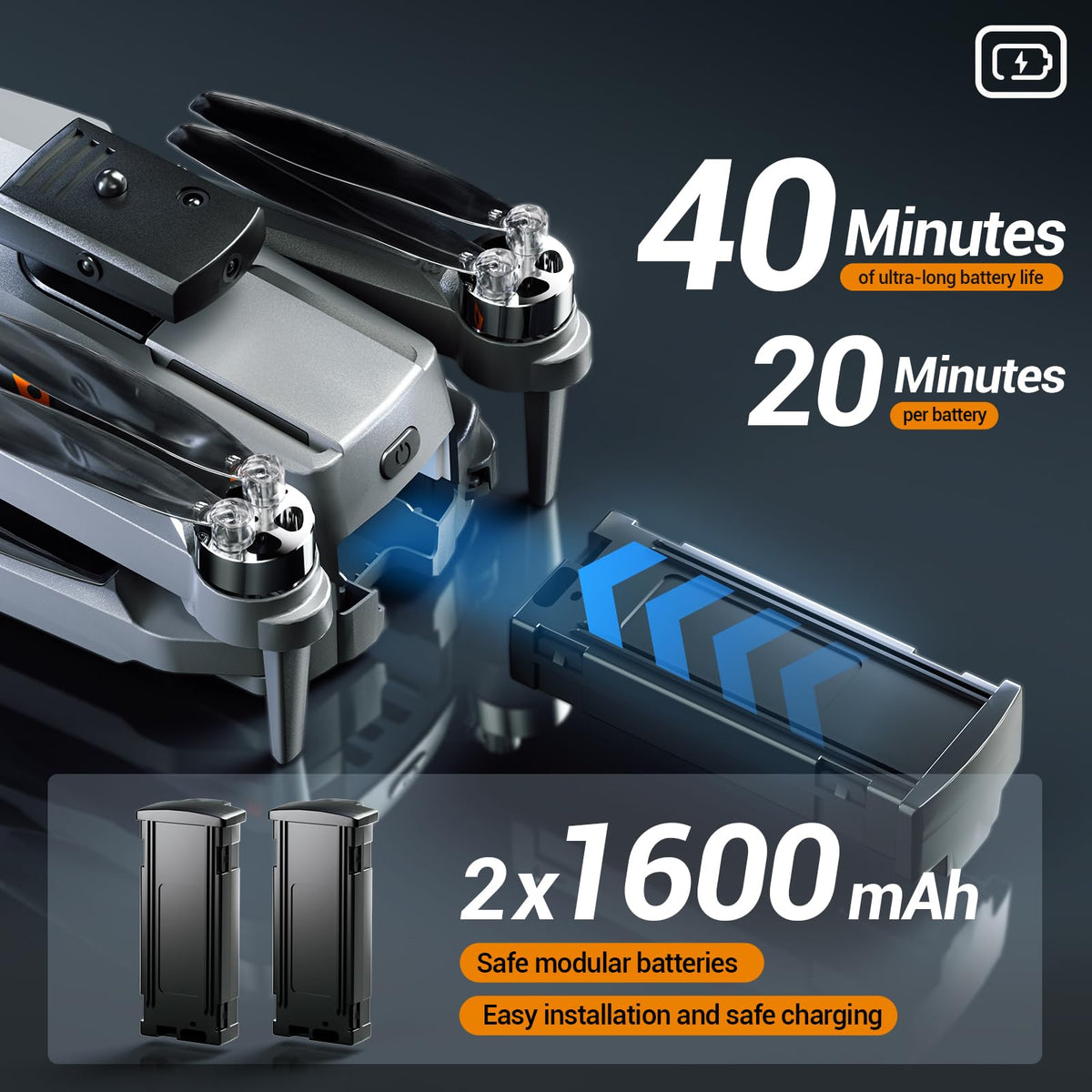 BananMelonBM dual battery pack delivers longer flight sessions up to 40 minutes.