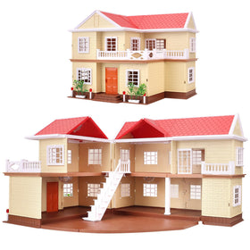BananMelonBM front view of the cozy cabin doll house, with sturdy construction for pretend play.