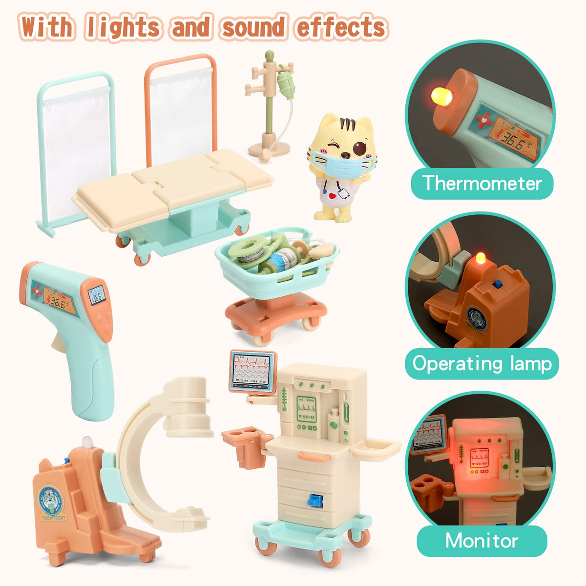 BananMelonBM Lights-Sounds Clinic Playset enhances interactive storytelling.