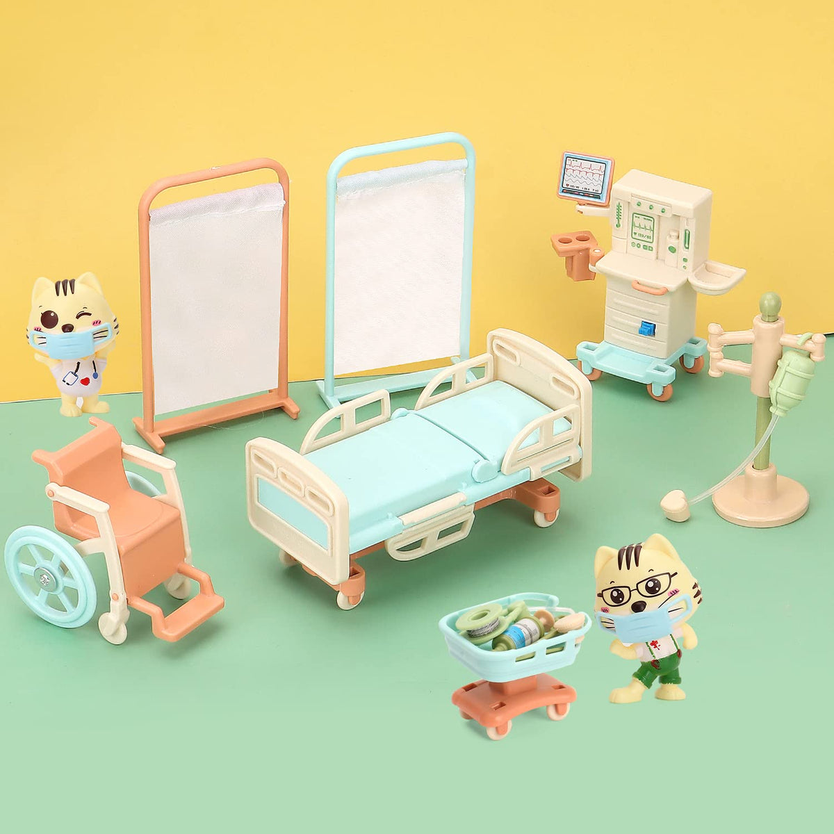 BananMelonBM Patient bed and wheelchair simulate clinic setup for kids.