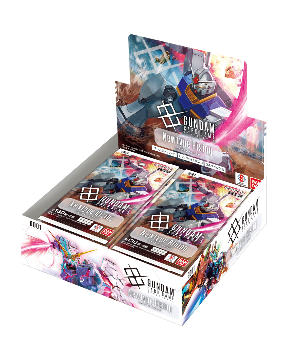 Bandai Gundam Card Game GD01 Newtype Rising booster box front view for collection and expansion