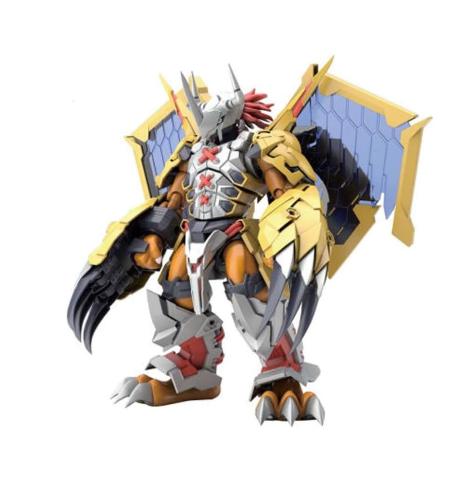 Bandai Hobby Digimon Wargreymon Amplified model kit front view, showcasing dynamic articulation for expressive display