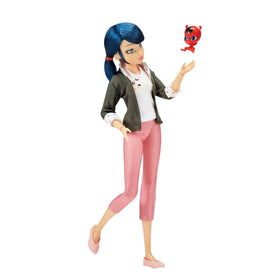 Bandai Miraculous Marinette doll with removable outfit for customizable styling.