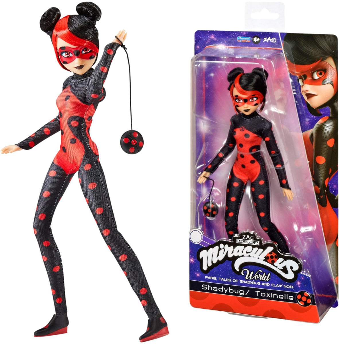 Bandai Miraculous Shadybug doll, 26 cm, articulated for flexible posing and storytelling.