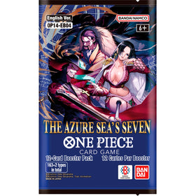 Bandai One Piece TCG Azure Sea's Seven booster box on shelf-ready display for exciting unboxing.