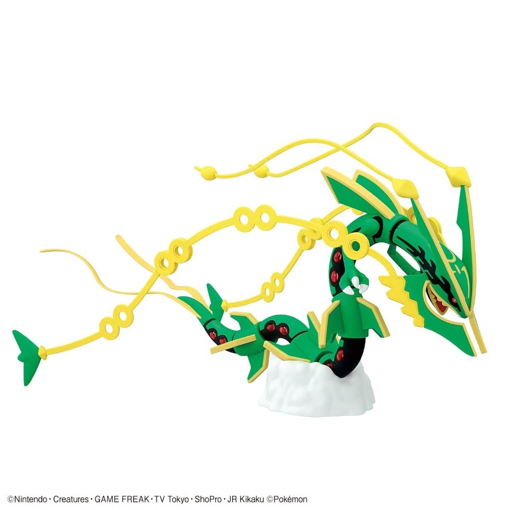 Bandai Pokémon Mega Rayquaza model kit, display base included for elevated presentation.