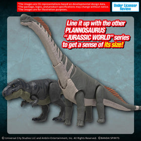 Bandai Spirits Plannosaurus illustrated backdrop adds dynamic action to the display