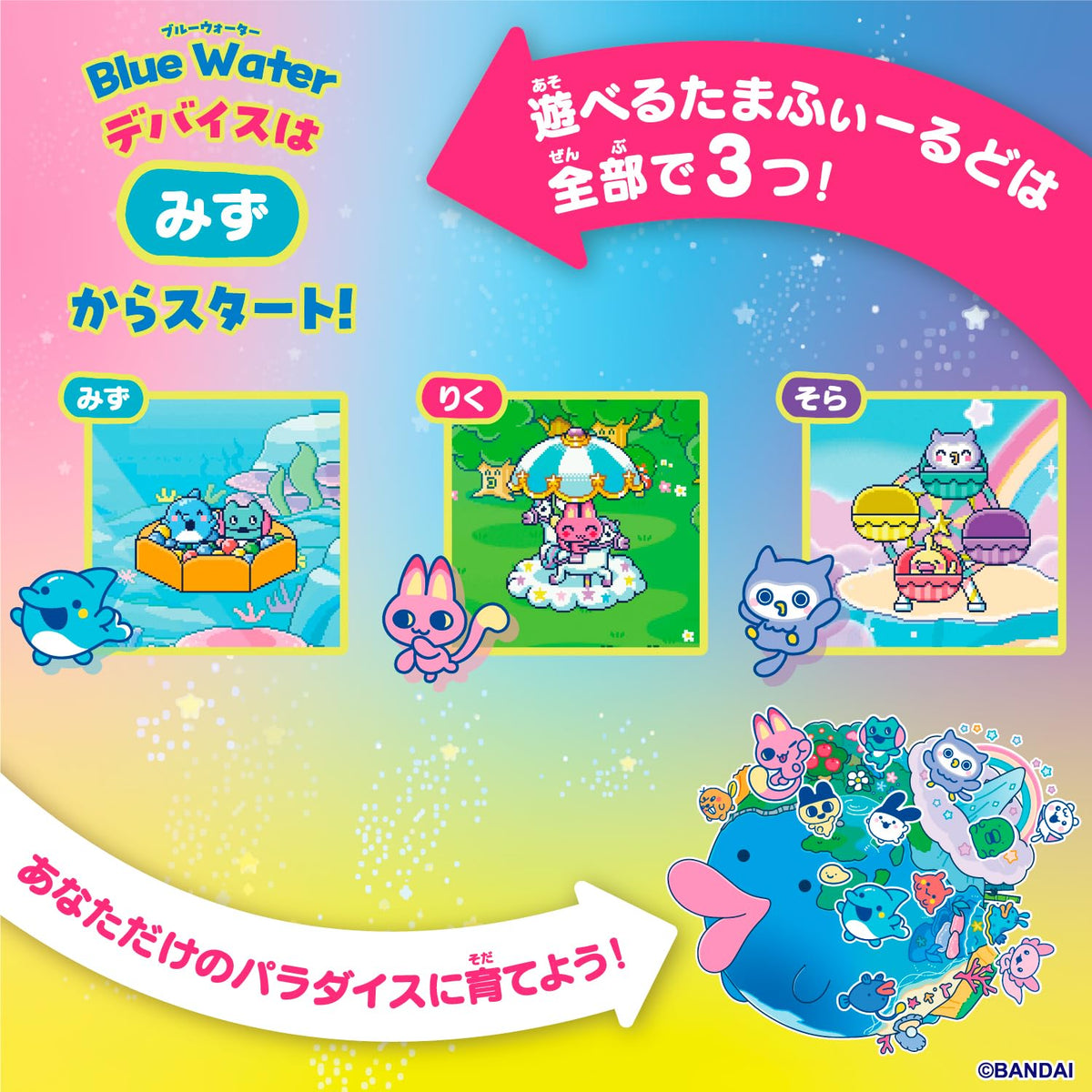 Bandai Tamagotchi Paradise Blue Water battery compartment accessible