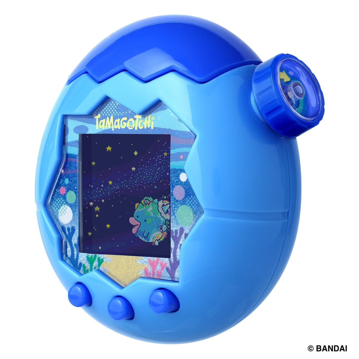 Bandai Tamagotchi Paradise Blue Water docked play scene with two units connected