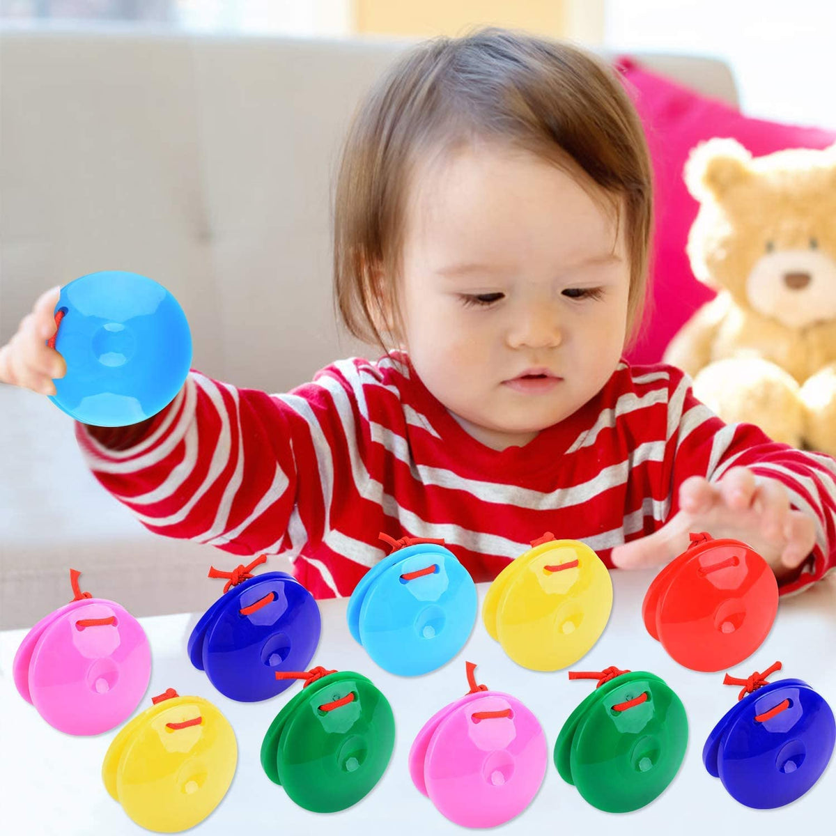B bangcool sky-blue finger castanets offer crisp sounds for group activity