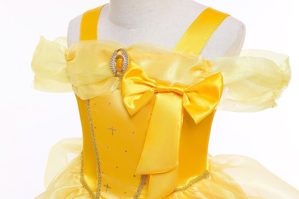 BanKids Princess Belle dress back view, soft fabric and secure fit.