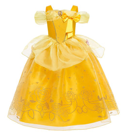 BanKids Princess Belle dress side view with wand, perfect for imaginative costumes.