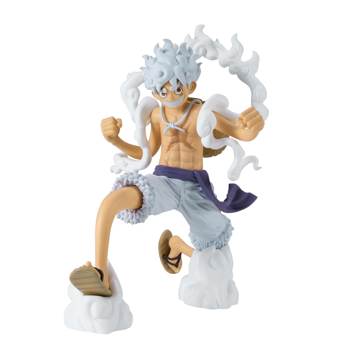 Banpresto One Piece Monkey D. Luffy Gear 5 Grandista figure in iconic pose for display.