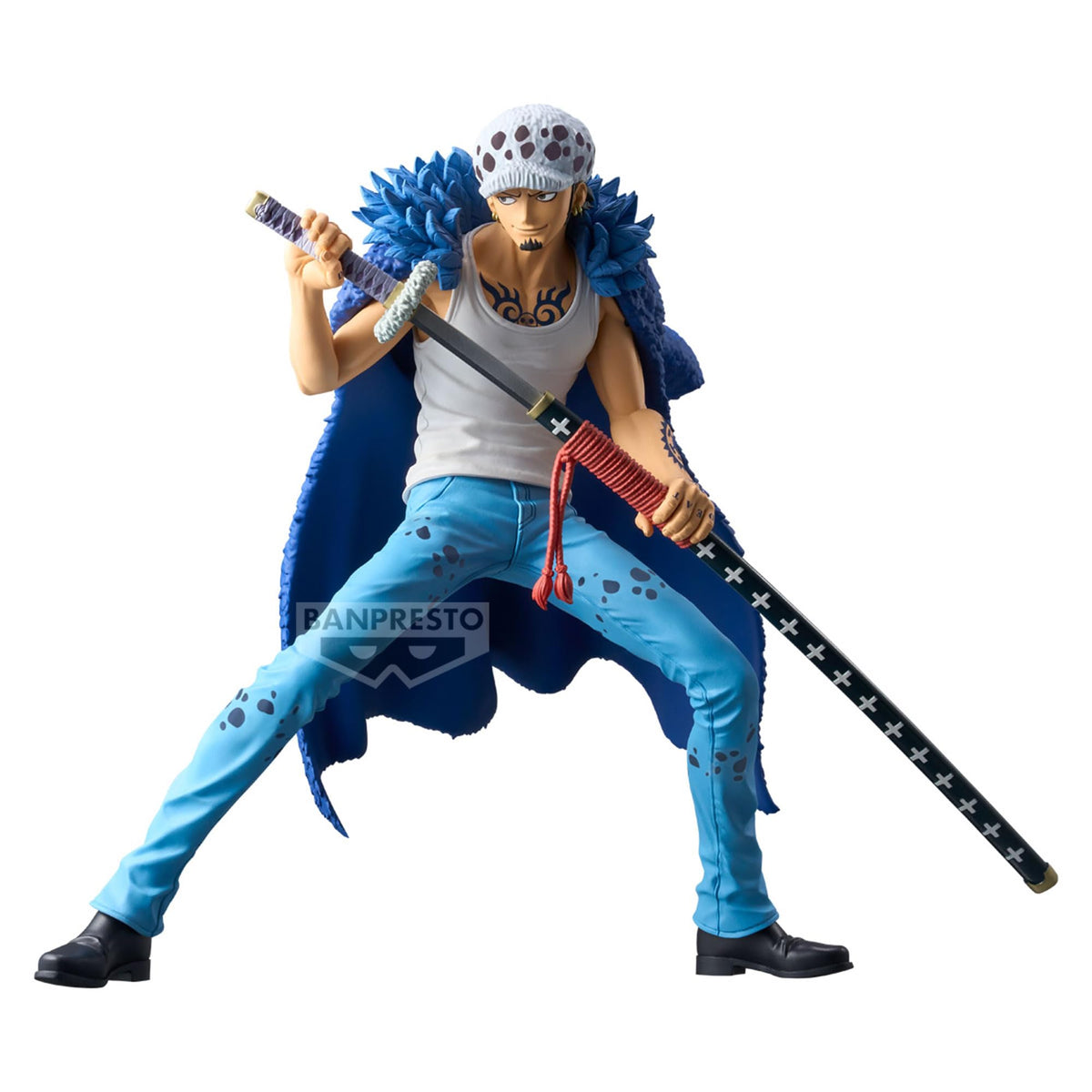 Banpresto Trafalgar Law Grandista figure in iconic pose, ideal for display shelves.