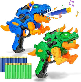 Banvih dino guns trex blaster in action with LEDs for backyard battles.