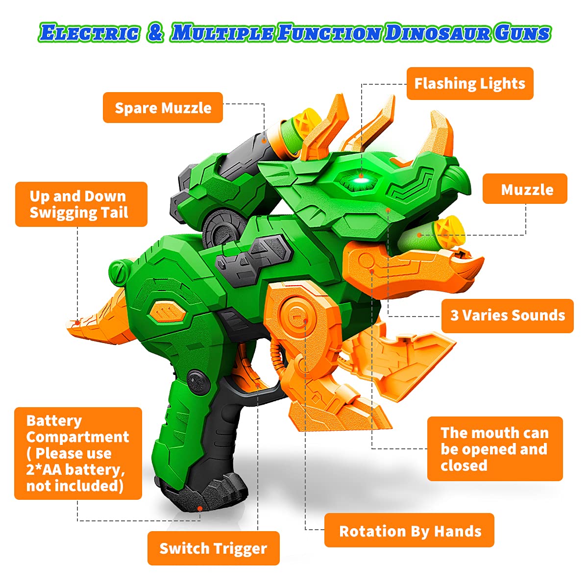 Banvih dino guns triceratops blaster with bright lights and roaring sounds for imaginative play.