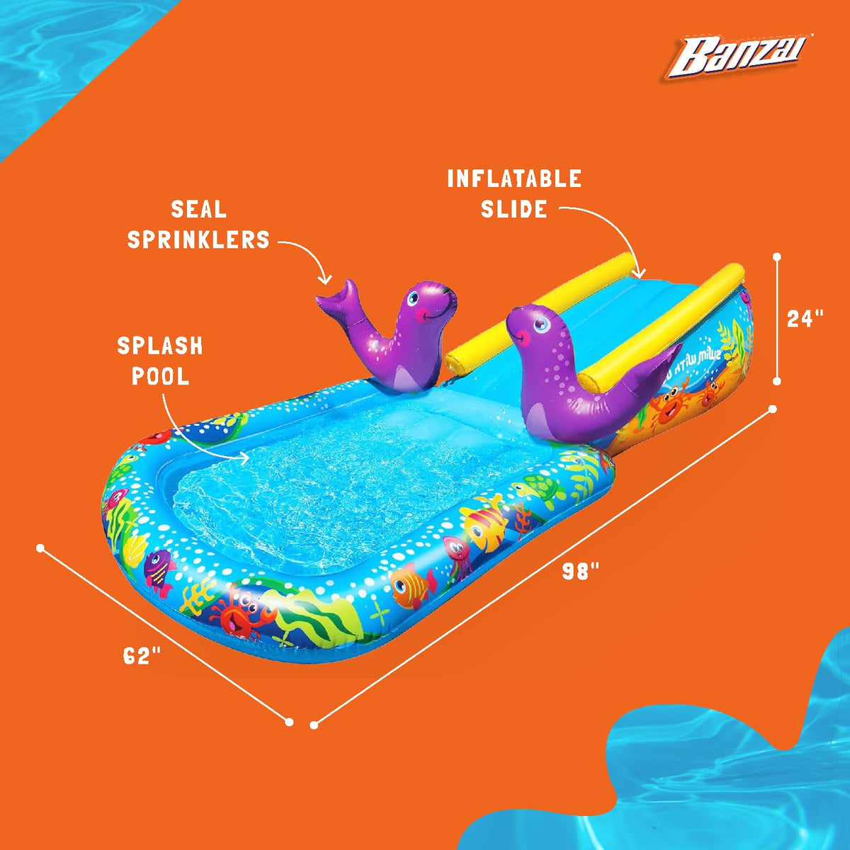 BANZAI My First Water Slide with air-filled landing pad cushions little landings