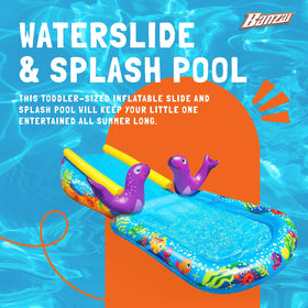 BANZAI My First Water Slide splash pool creates cooling play for toddlers