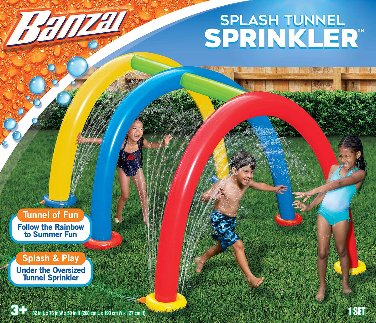 BANZAI Splash Tunnel Sprinkler, 82-inch length for immersive backyard play