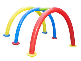 BANZAI Splash Tunnel Sprinkler with water-weighted base adds stability during play