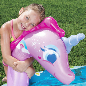 BANZAI pool inflates quickly for immediate outdoor play.