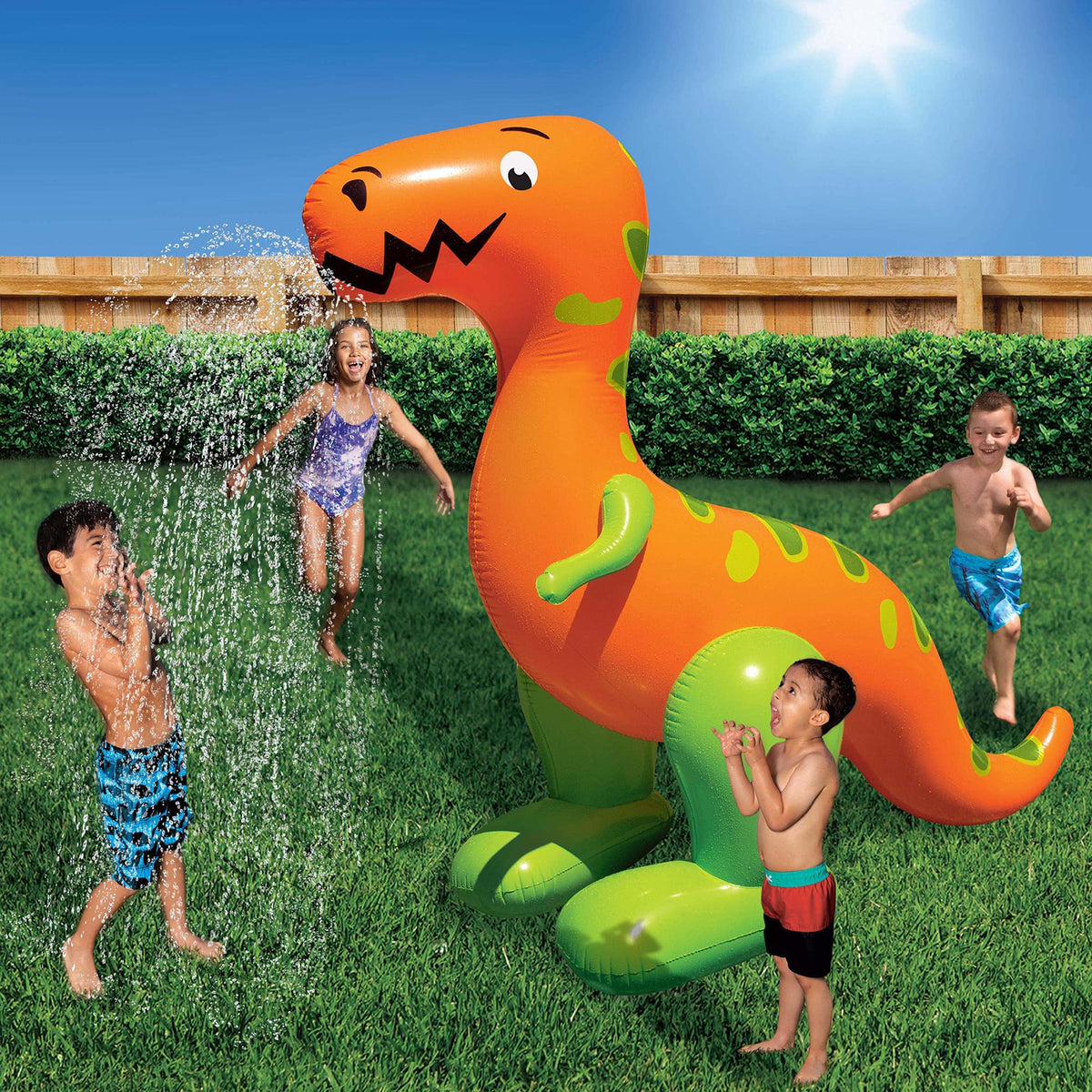 BANZAI T-Rex Terror Mondo Sprinkler close-up of durable PVC material