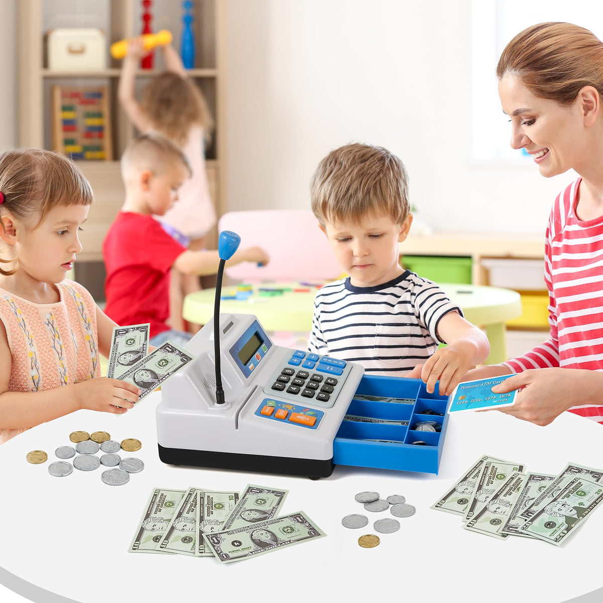 BAODLON cash register built-in calculator aids basic arithmetic exploration.