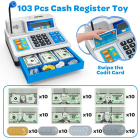 BAODLON cash register card swipe demonstrates early math through pretend purchases.