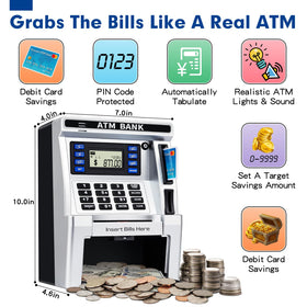 Baodlon piggy bank coin and note scroll auto-counts cash for quick deposits