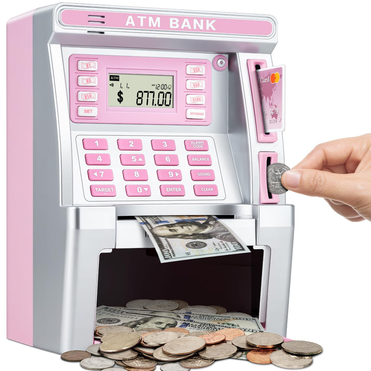 BAODLON pink piggy bank deposit slot supports real-money saving at home.