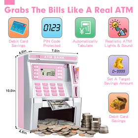 BAODLON pink piggy bank LCD balance display shows updates instantly.