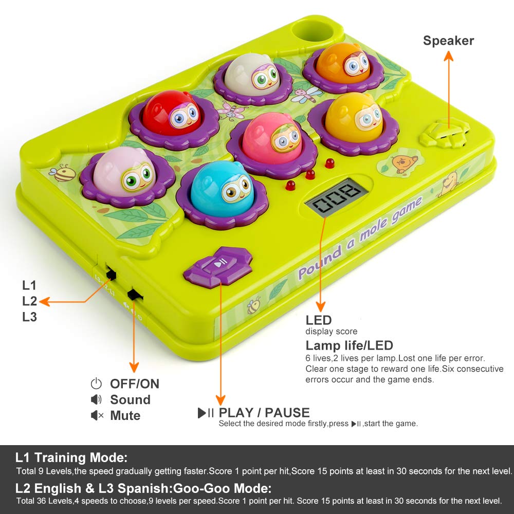 BAODLON Pound-a-Mole light-up moles engage kids and enhance concentration.