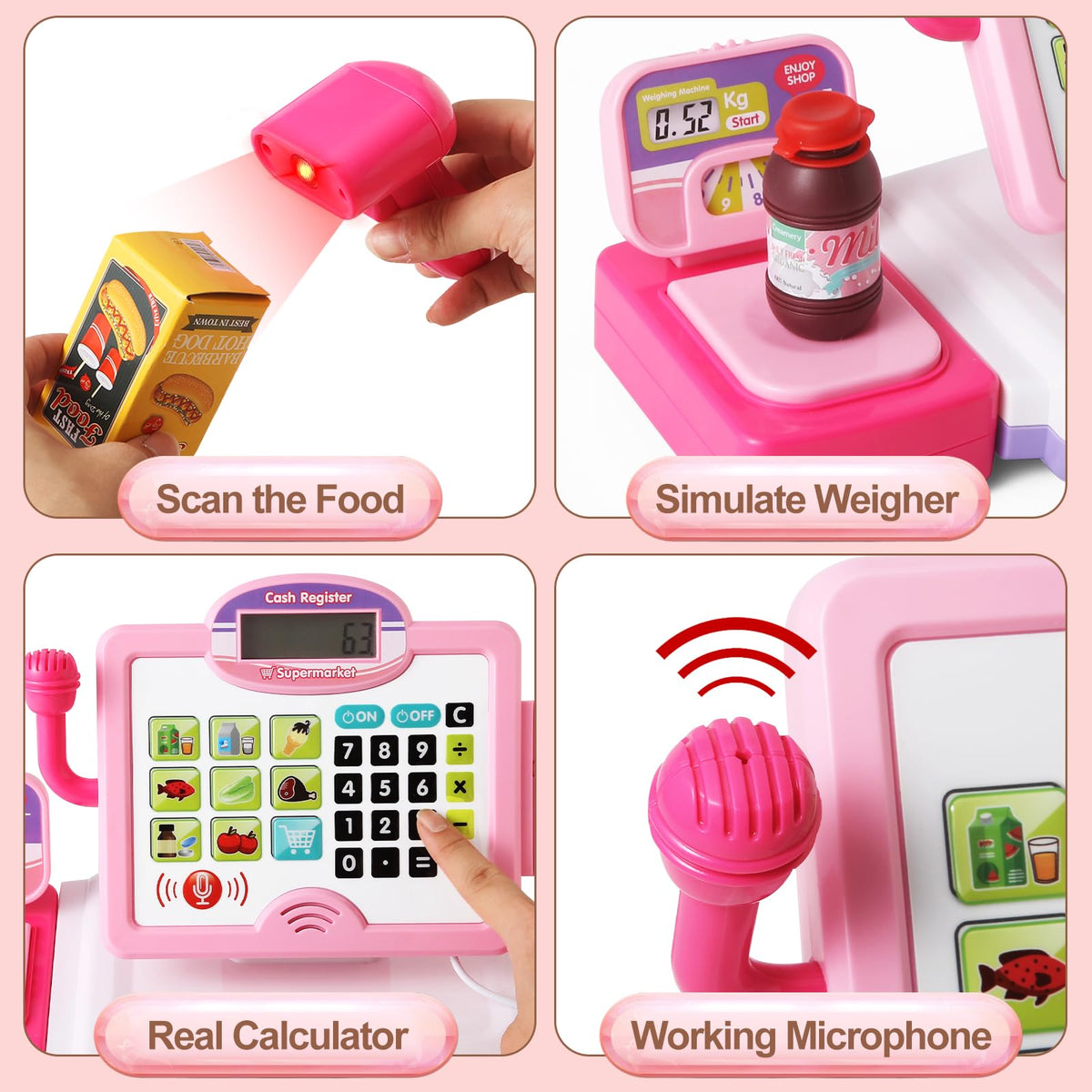 Baodlon toy credit card reader enables realistic checkout transactions.