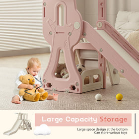 Baotree slide with storage space helps keep toys organized after play.