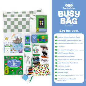 BapronBaby Busy Bag contents with magnetic blocks for hands-on learning.