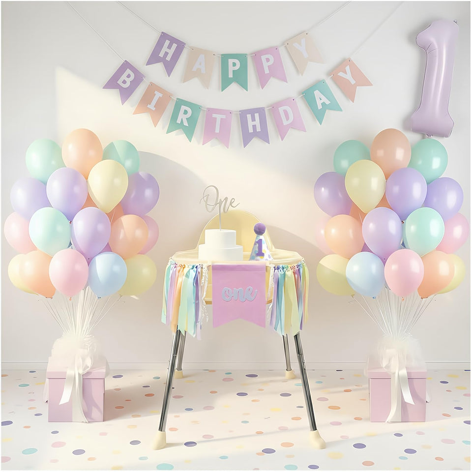 Bapukzy first birthday high chair banner adds pastel charm for adorable milestone photos