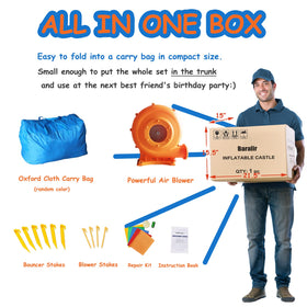 Baralir bounce house packaging demonstrates compact transport and storage