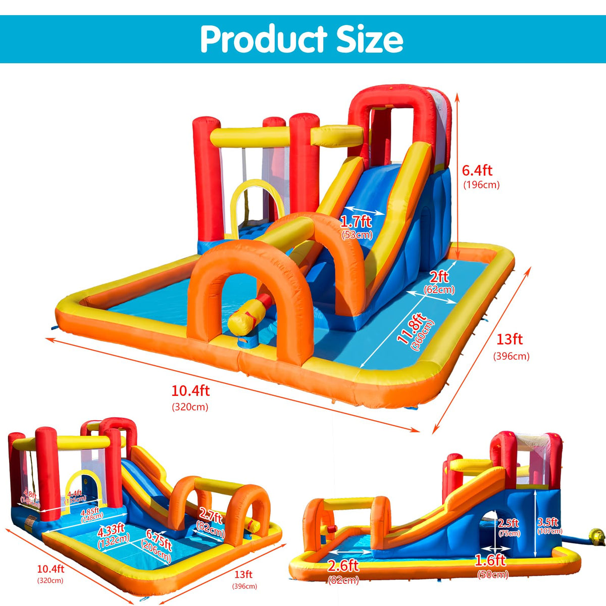 Baralir inflatable bounce house water park durable Oxford material stands up to repeated play