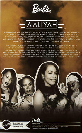 Barbie Aaliyah doll includes stand and certificate of authenticity.