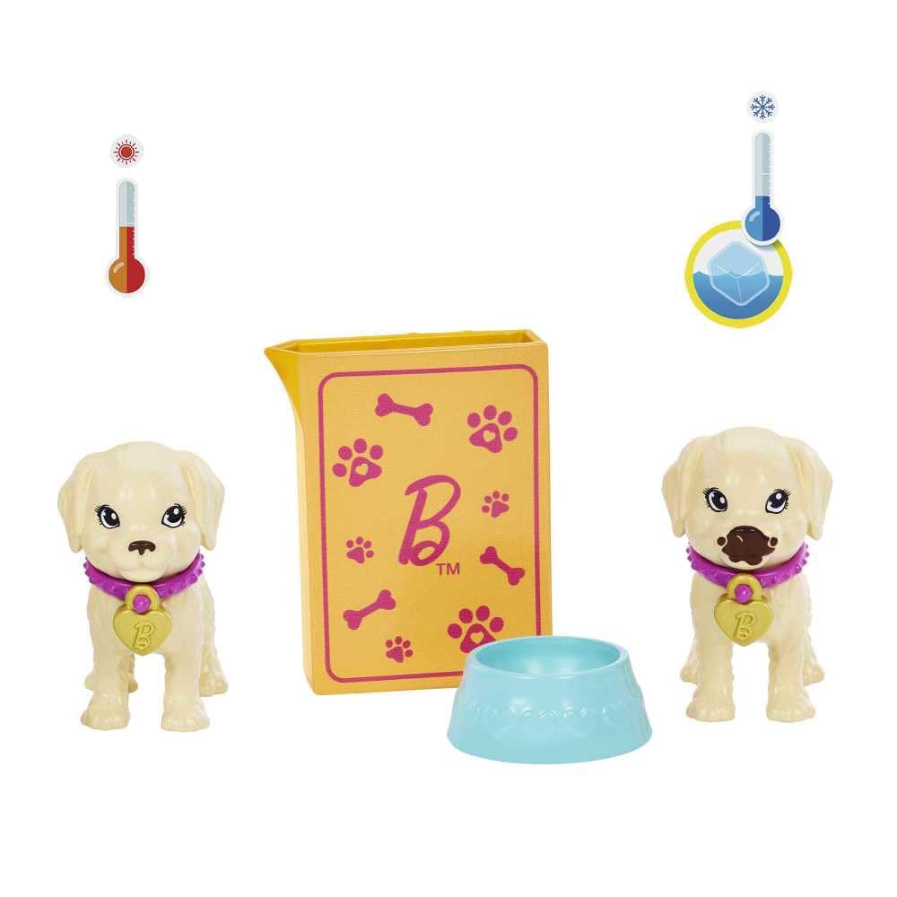 Barbie mealtime pieces, bed, and leash expand on-the-go play ideas.