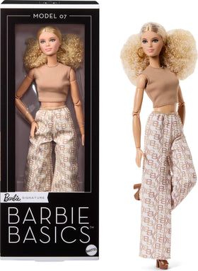 Barbie Basics 06 doll in golden-midi-skirt for stylish mix-and-match play.
