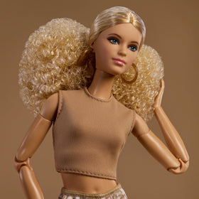 Barbie Basics 06 doll in strappy platforms for photo-friendly styling.