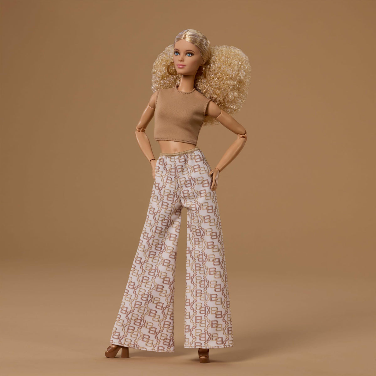 Barbie Basics 06 doll wearing tan crossover halter for chic everyday looks.