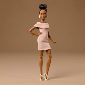 Barbie Basics Model 08 wearing strappy cream heels for elevated look
