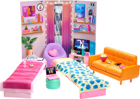 Barbie dorm room two beds setup for friendship storytelling.