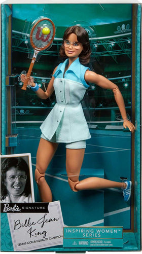 Barbie Billie Jean King full doll with accessories, display-worthy keepsake for collectors.