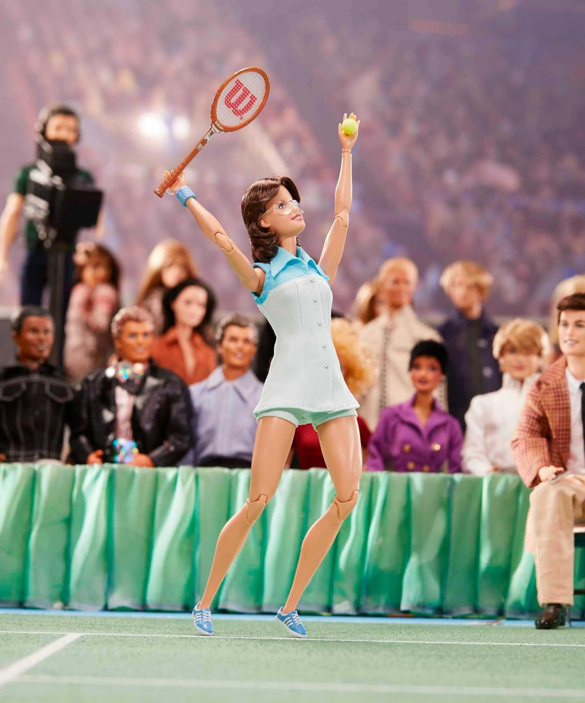 Barbie Billie Jean King with Wilson racket and ball, perfect for storytelling and action poses.